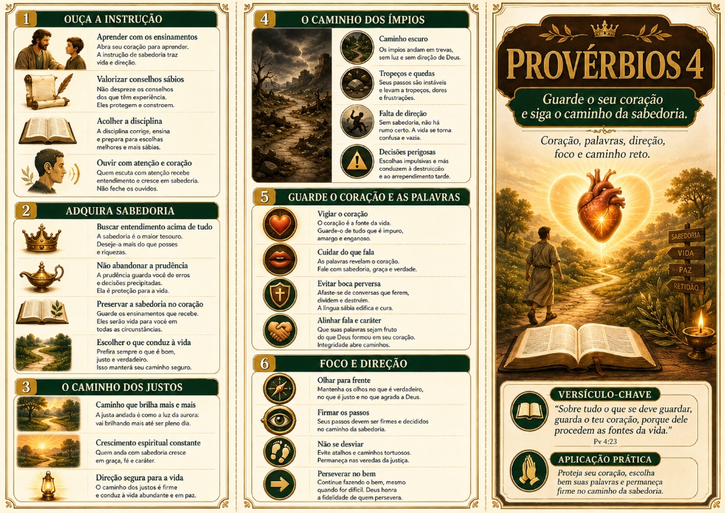 Folder Visual de Provérbios 4: Guarde o seu coração e siga o caminho da sabedoria